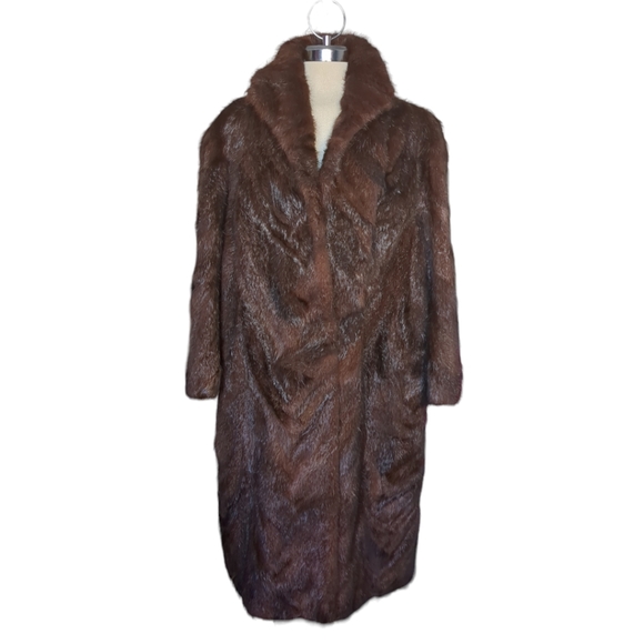 Vintage KES II Dark Brown Colours Real Fur Winter Long Coat Size L Size L - Picture 12 of 16